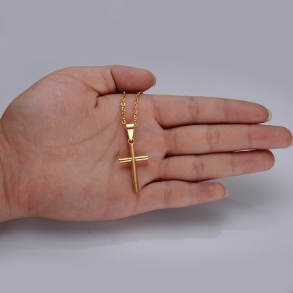 Stainless Steel Gold Plated Cross Necklace with gift bag - Picture 2 of 5